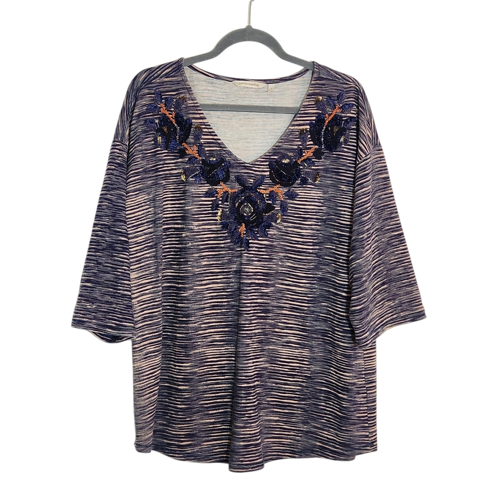 Soft Surroundings Navy Embellished Top Size Large